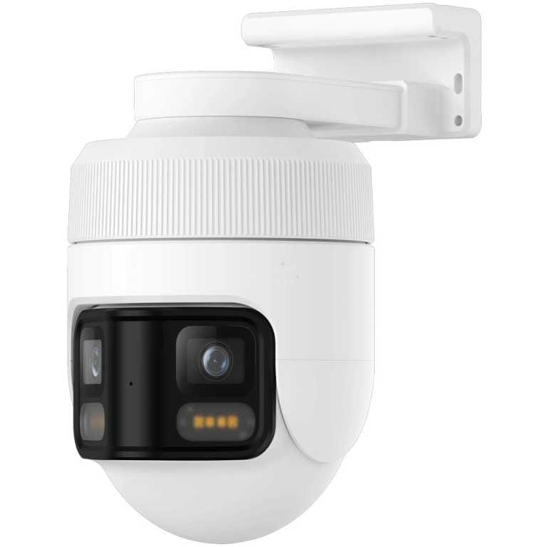 White dome security camera mounted on a wall bracket, featuring lens and infrared LED array for night vision
