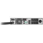 Rear view of a rack‑mount server showing dual power supplies, network ports, and a cooling fan area; a cable enters from the left edge