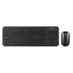 Black wireless keyboard with round keys and a matching black mouse, brand name 'borne' visible on the top right of the keyboard and the mouse.