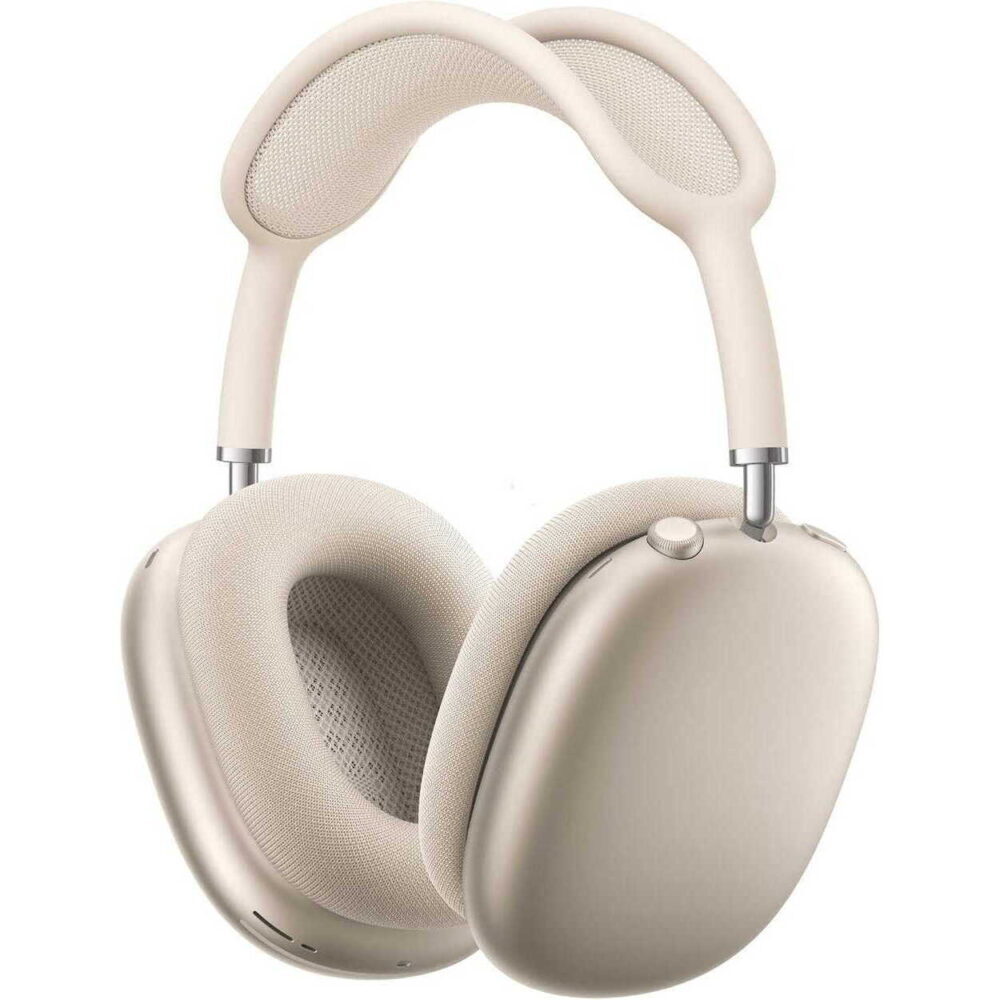 Beige over-ear headphones with cushioned ear cups and headband for comfort (product photo)