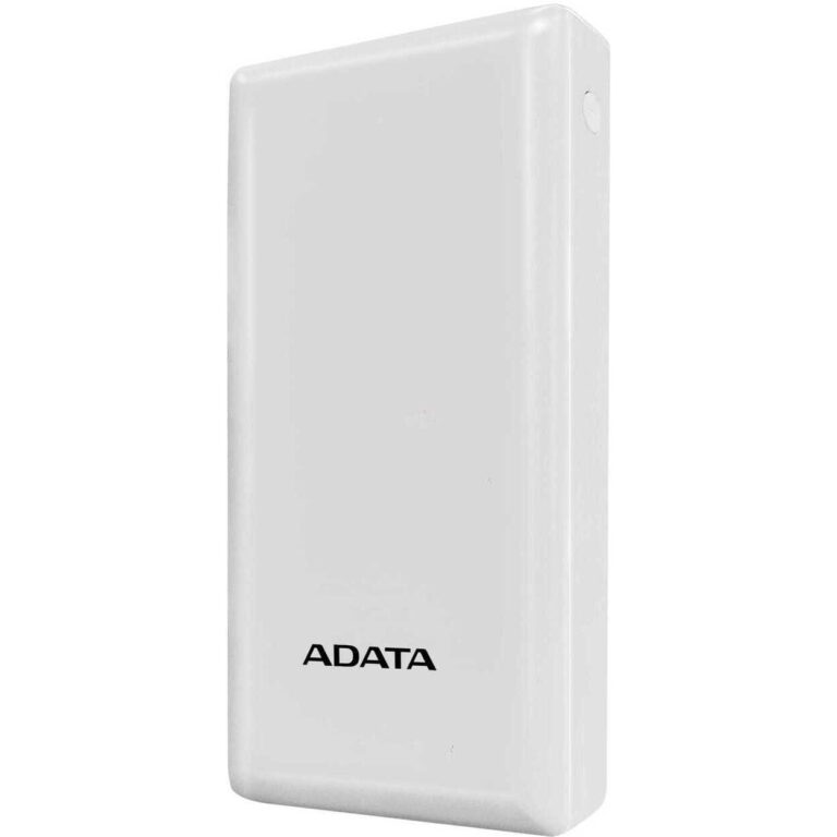White ADATA external hard drive with rounded edges and the ADATA logo at the bottom