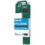 Power strip with built-in circuit breaker in packaging, labeled PS-001G Forza, six outlets on the strip.