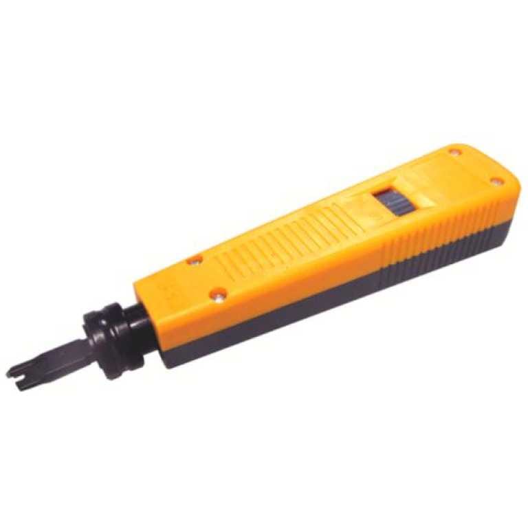 Yellow handheld electrical tester with a small metal probe at the tip.
