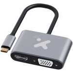 USB-C to HDMI and VGA multiport adapter with short cable and silver housing