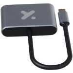 Gray USB-C hub adapter with short black cable and USB-C plug (peripheral connectivity device)