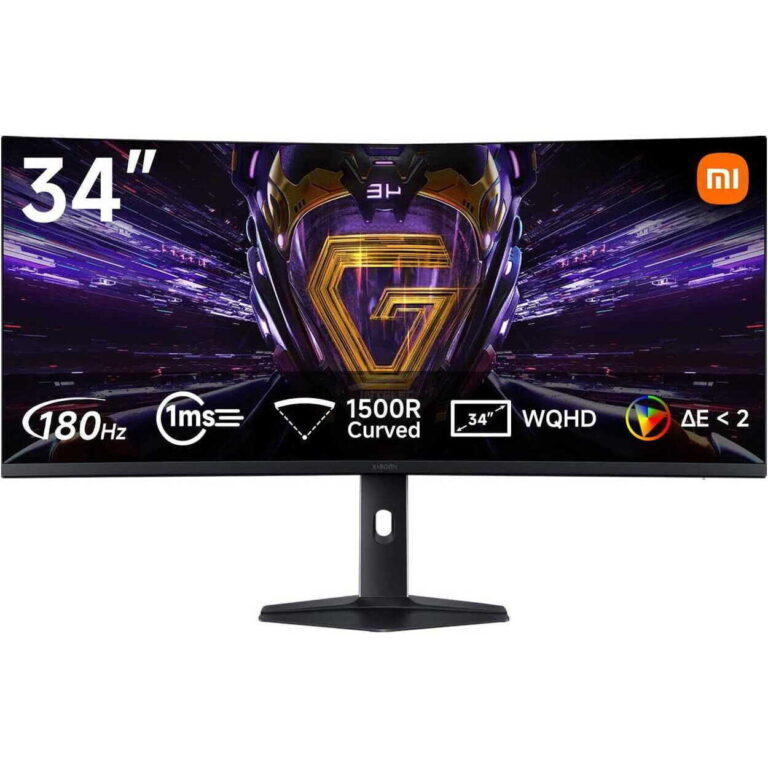 34-inch curved Xiaomi gaming monitor with 180 Hz, 1 ms response, 34" WQHD and 1500R curvature.
