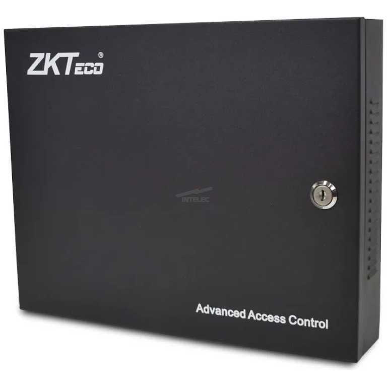 Black ZKTeco Advanced Access Control panel with a keyed lock, used for secure entry control.