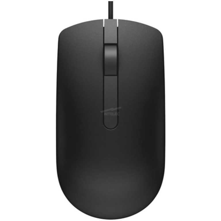 Top view of a black wired computer mouse.