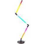 Rainbow-colored adjustable LED desk lamp with a round base and articulated joints
