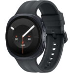 Round smart watch with a dark gray band and black face, showing activity metrics on screen (steps 3,257, heart rate 92, date Sat 28)