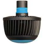 Industrial-looking black ribbed cylindrical device with blue accents and a connector at the top, suggesting a mechanical or equipment component.