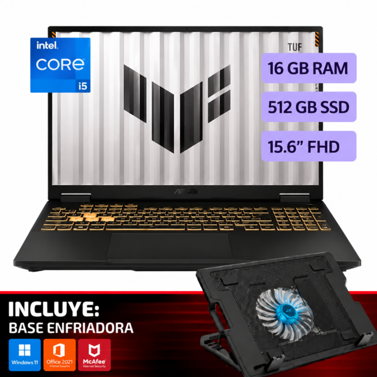 COMBO LAPTOP ASUS TUF GAMING A16 FA608UH R7-260 – 16GB – 1TB-SSD – RTX-5050 – 16″ – ESP